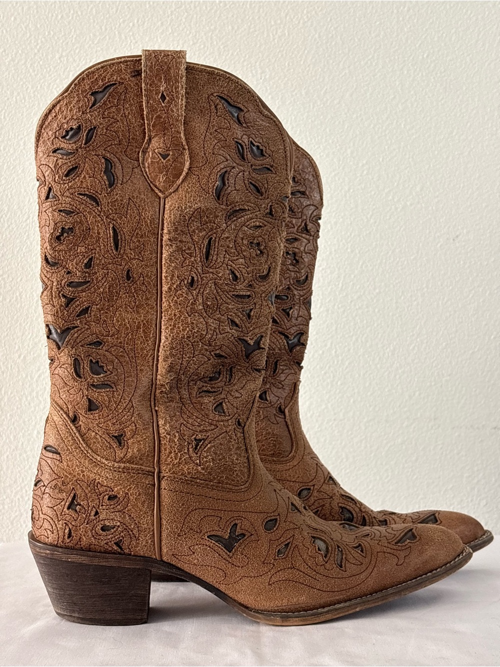 Laredo 52101 Women’s Sz 7M Brown Miranda Leather Inlay Western Boots